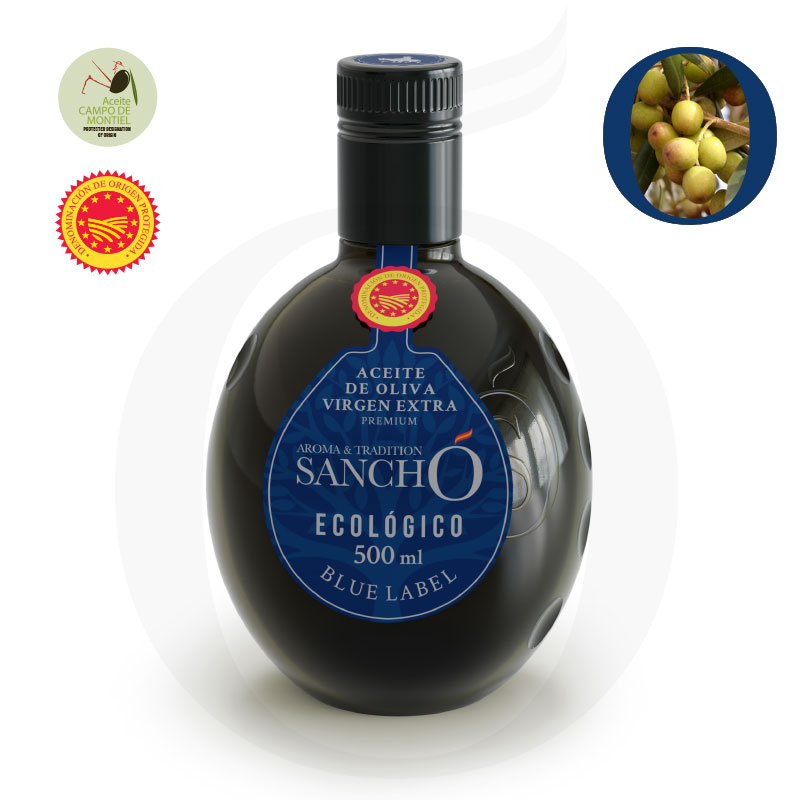 A bottle of Sancho Evoo Arbequina variety